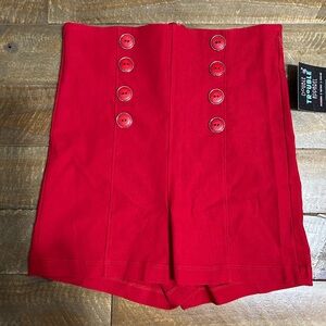 Red High-Waisted Pin Up Sailor Button Front  Shorts Zippered In Back Size Small